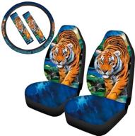 набор из 5 штук fuibeng 3d с тигровым животным принтом для автомобильного интерьера: мягкие чехлы для сидений, чехол на руль, подушки для ремней безопасности, чехлы для плечевых ремней - универсальная посадка логотип