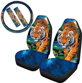 img 4 attached to Набор из 5 штук FUIBENG 3D с тигровым животным принтом для автомобильного интерьера: мягкие чехлы для сидений, чехол на руль, подушки для ремней безопасности, чехлы для плечевых ремней - универсальная посадка