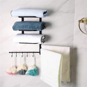 img 1 attached to 🛁 Metal Bathroom Towel Rack Organizer with 3 Swivel Arms, Wall Mounted Towel Bar and 5 S-Hooks for Convenient Storage of Towels, Washcloths, Hand Towels