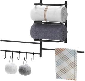 img 4 attached to 🛁 Metal Bathroom Towel Rack Organizer with 3 Swivel Arms, Wall Mounted Towel Bar and 5 S-Hooks for Convenient Storage of Towels, Washcloths, Hand Towels