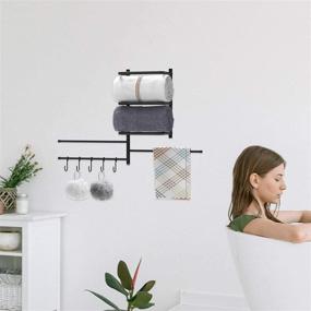 img 2 attached to 🛁 Metal Bathroom Towel Rack Organizer with 3 Swivel Arms, Wall Mounted Towel Bar and 5 S-Hooks for Convenient Storage of Towels, Washcloths, Hand Towels