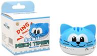 adorable cartoon animal kitchen timer: 60 minutes mechanical clock with loud alarm - blue cat design logo