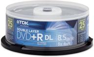 tdk double layer dvd+r 25-pack discs - 8.5gb data, 8x recording speed, 4 hours video - cakebox logo