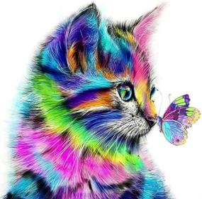 img 4 attached to 🎨 iCoostor Paint by Numbers DIY Acrylic Painting Kit: 16” x 20” Cute Cat and Butterfly Pattern for Kids & Adults