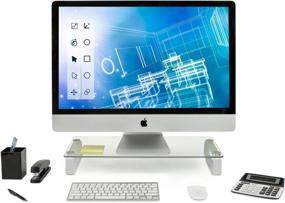 img 4 attached to 💻 Enhance Your Workspace with Mount-It! Glass Computer Monitor Riser and Laptop Stand – Clear 22" Display Stand, Organizer Shelf, & Aluminum-Glass Construction