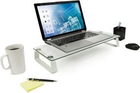 img 3 attached to 💻 Enhance Your Workspace with Mount-It! Glass Computer Monitor Riser and Laptop Stand – Clear 22" Display Stand, Organizer Shelf, & Aluminum-Glass Construction