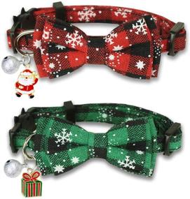 img 4 attached to 🎄 Pohshido 2 Pack Christmas Cat Collar: Festive Bow Tie and Bell, Secure Breakaway Buckle for Safety — Adjustable Size 7.8-12.8 inch, Holiday Delight for Kitty and Kitten