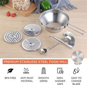 img 3 attached to Stainless Steel Food Mill - Rotary Mill with 3 Milling Discs, 2 Quart Capacity for Tomato and Potato Mashing, Straining & Grating - Easy to Clean, Assemble, and Dishwasher Safe