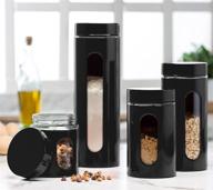 optimize kitchen counter canister set: sleek black stainless steel with glass window & airtight lid - airtight food storage containers with lids for pantry organization and storage логотип