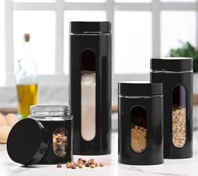 img 4 attached to Optimize Kitchen Counter Canister Set: Sleek Black Stainless Steel with Glass Window & Airtight Lid - Airtight Food Storage Containers with Lids for Pantry Organization and Storage