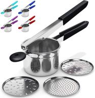 🥔 stainless steel potato ricer with 3 interchangeable fineness discs - kitchen tool for mashed potatoes, cauliflower rice, gnocchi, and spaetzle - black logo