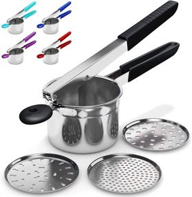 img 4 attached to 🥔 Stainless Steel Potato Ricer with 3 Interchangeable Fineness Discs - Kitchen Tool for Mashed Potatoes, Cauliflower Rice, Gnocchi, and Spaetzle - Black