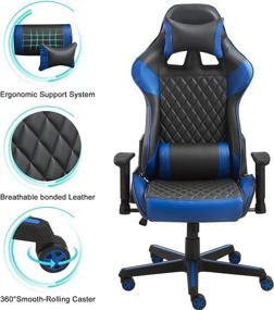 img 3 attached to Premium Blue Reclining Racing Style Gaming Chair with Adjustable Armrest and Headrest, Massage Lumbar Pillow, and Rocking Ergonomic Design