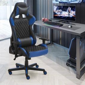 img 4 attached to Premium Blue Reclining Racing Style Gaming Chair with Adjustable Armrest and Headrest, Massage Lumbar Pillow, and Rocking Ergonomic Design