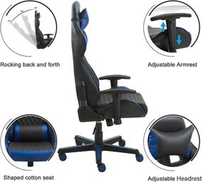 img 2 attached to Premium Blue Reclining Racing Style Gaming Chair with Adjustable Armrest and Headrest, Massage Lumbar Pillow, and Rocking Ergonomic Design