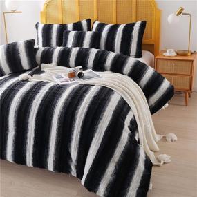 img 2 attached to 🖤 Black and White Striped Queen Comforter Set – Soft Fluffy Comforter with Pillow Shams – Besfunny Luxury Faux Fur Bedding Sets (Black, Queen)