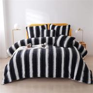 🖤 black and white striped queen comforter set – soft fluffy comforter with pillow shams – besfunny luxury faux fur bedding sets (black, queen) logo