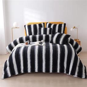 img 4 attached to 🖤 Black and White Striped Queen Comforter Set – Soft Fluffy Comforter with Pillow Shams – Besfunny Luxury Faux Fur Bedding Sets (Black, Queen)