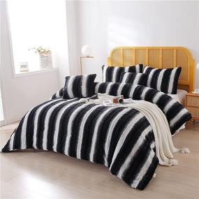 img 3 attached to 🖤 Black and White Striped Queen Comforter Set – Soft Fluffy Comforter with Pillow Shams – Besfunny Luxury Faux Fur Bedding Sets (Black, Queen)