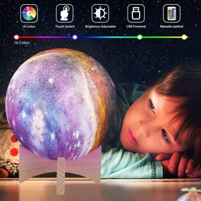 img 3 attached to Moon Lamp: 3D Print LED Galaxy Moon Light (5.9 Inch), Dimmable with Stand, Remote Touch Tap Control, USB Rechargeable - Perfect Kids Night Light for Birthdays, Christmas Gifts, and Romantic Surprises