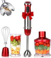 koios 800w 4-in-1 multifunctional immersion hand blender: 12 speed, stainless steel blade, mixing beaker, food processor, whisk attachment - bpa-free, red логотип