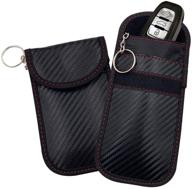 rfid blocking car key signal pouch - set of 2, keyless signal blocking bag for smart car key security, carbon fiber texture, anti-hacking case blocker logo