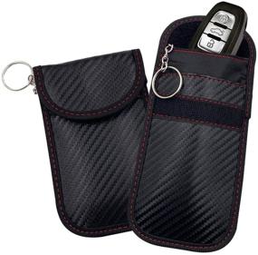 img 4 attached to RFID Blocking Car Key Signal Pouch - Set of 2, Keyless Signal Blocking Bag for Smart Car Key Security, Carbon Fiber Texture, Anti-Hacking Case Blocker