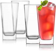 lead-free crystal highball glasses set - 16 oz clear glass drinking cups for water, wine, beer, cocktails - includes 4 stainless steel straws - elegant and versatile logo