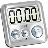 ⏲️ etradewinds stainless steel digital kitchen timer - silver - strong magnetic back - kickstand - loud alarm - large display - auto memory - auto shut-off - model et-26 (silver) логотип