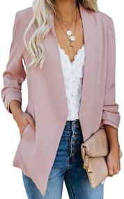 img 4 attached to 👚 Womens Casual Blazer Ruched 3/4 Sleeve Open Front Relax Fit Office Lightweight Cardigan Jacket Blazers by Ofenbuy