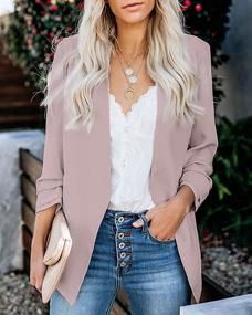 img 2 attached to 👚 Womens Casual Blazer Ruched 3/4 Sleeve Open Front Relax Fit Office Lightweight Cardigan Jacket Blazers by Ofenbuy