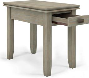 img 2 attached to SimpliHome Artisan SOLID WOOD 14 inch Wide Rectangle Contemporary Narrow Side Table: Distressed Grey, Storage, 1 Drawer; Ideal for the Living Room and Bedroom