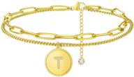 🌼 etevon women's gold initial anklets a-z letter ankle bracelet - adjustable double chain personalized foot jewelry for summer beach, graduation, birthday gifts - teens, girls, girlfriend logo