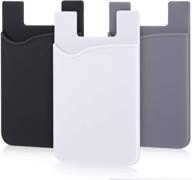 📱 pofesun phone card holder: 3 pack mix color wallet pocket sleeve for smartphones, tablets, and more - compatible with iphone, android, ipad, and more (black, white, gray) logo