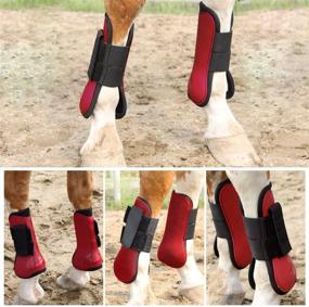 img 3 attached to NKTM Open Front Boots Horse Exercise Boots - Set of 2: Black/Red Black