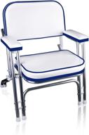 🪑 leader accessories portable folding deck chair - aluminum frame, armrests - white/blue логотип