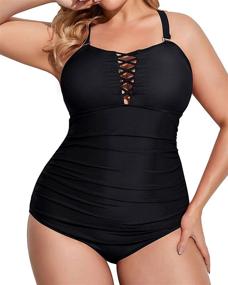 img 3 attached to 👙 Yonique Plus Size One Piece Swimsuit with Deep V Neck, Tummy Control, and Lace Up Detailing - Stylish Swimwear for Women