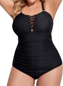 img 4 attached to 👙 Yonique Plus Size One Piece Swimsuit with Deep V Neck, Tummy Control, and Lace Up Detailing - Stylish Swimwear for Women