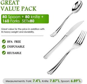 img 3 attached to 🍽️ 320-Piece Plastic Silverware Set - Premium Disposable Cutlery - Flatware for Parties and Events - 160 Forks, 80 Spoons, 80 Knives (Silver)