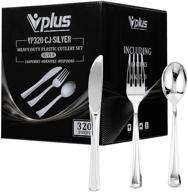 🍽️ 320-piece plastic silverware set - premium disposable cutlery - flatware for parties and events - 160 forks, 80 spoons, 80 knives (silver) logo