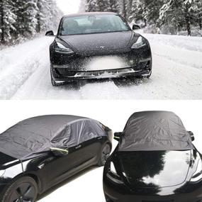 img 4 attached to 🚗 Tesla Model 3 Windshield Snow Cover: Half Size Car Cover, Weatherproof & All-Season Protection