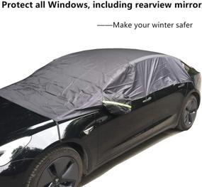 img 3 attached to 🚗 Tesla Model 3 Windshield Snow Cover: Half Size Car Cover, Weatherproof & All-Season Protection