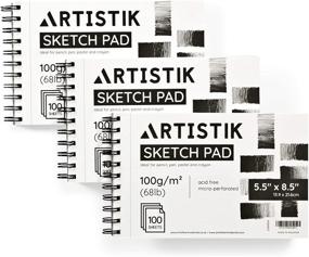 img 3 attached to 📔 Spiral Sketch Pads for Drawing - Premium Mixed Media Sketch Book, 5.5" x 8.5", 100-Sheets, Perforated - Pack of 3 - High-Quality Art Supplies