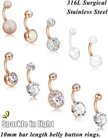 img 3 attached to 💎 Sparkling CZ Surgical Steel Belly Button Ring: 10 PCS Navel & Ear Piercing Set by FINREZIO