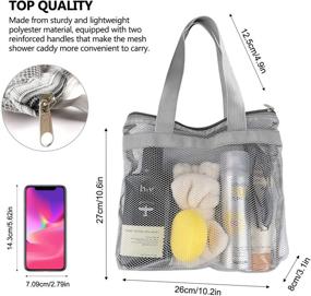 img 3 attached to 🚿 Convenient 2 Pcs Portable Shower Mesh Caddy Bag for Travel & Swimming - Quick Dry Toiletry & Bath Organizer with Zipper (2 Gray)