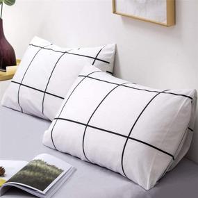 img 2 attached to 🛏️ Cottonight Grid Duvet Cover Twin: White and Black Grid Cotton Bedding Set for Kids and Teens - Buffalo Checkered Plaid Design, Super Soft and Comfy