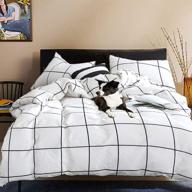 🛏️ cottonight grid duvet cover twin: white and black grid cotton bedding set for kids and teens - buffalo checkered plaid design, super soft and comfy logo