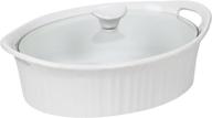 corningware french white iii 2.5-quart oval casserole dish with glass cover logo