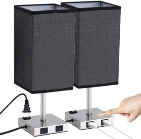 img 4 attached to 🔌 Modern LIGHTESS Nightstand Lamp - Black & Chrome, Dimmable Touch Table Lamp with AC Outlet and 2 USB Ports - Pack of 2, Edison LED Bulbs Included - Perfect Bedside Lamps for Bedroom and Living Room - LG9930160