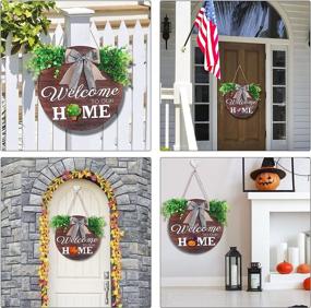 img 3 attached to 🎅 Anyyuk Interchangeable Christmas Day Welcome Sign Front Door Decor Wooden Seasonal Wreath with Buffalo Plaid Bow - Wall Hanging Outdoor Front Porch Holiday Decorations for Christmas and New Year